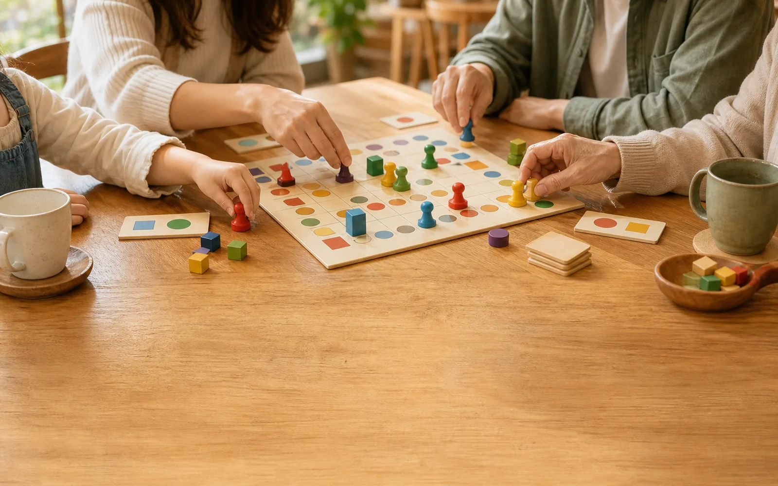 家族でボードゲームを囲む様子